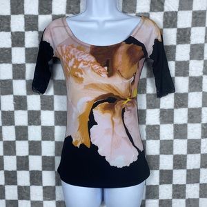 Bijou bijou black large floral flower print lace sleeve S